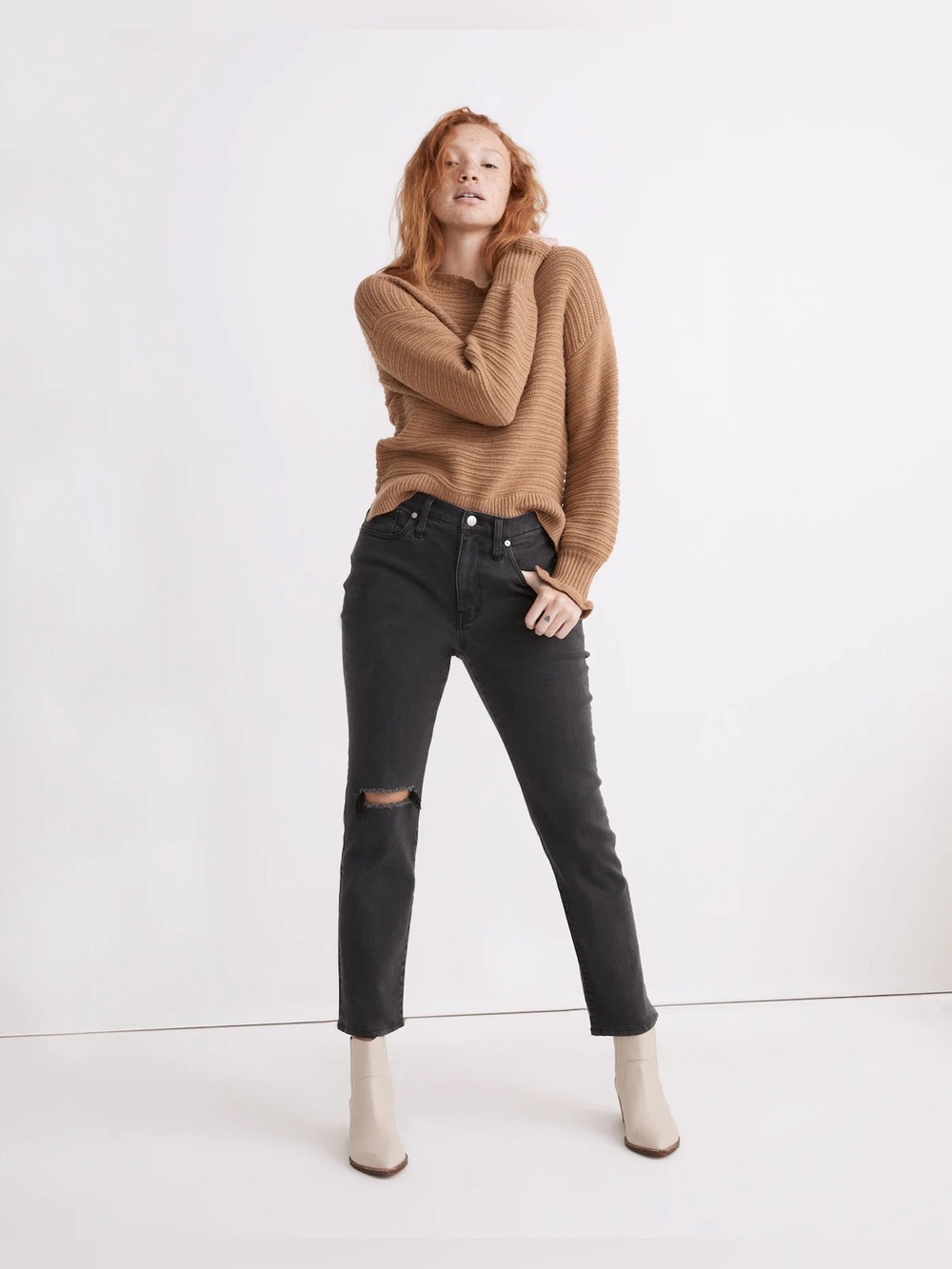 Madewell Jeans Womens 28 Tall Girljean Adolpha Wash Distressed Black High Rise